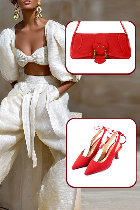 Dress small handbag in scarlet red leather - Worn view